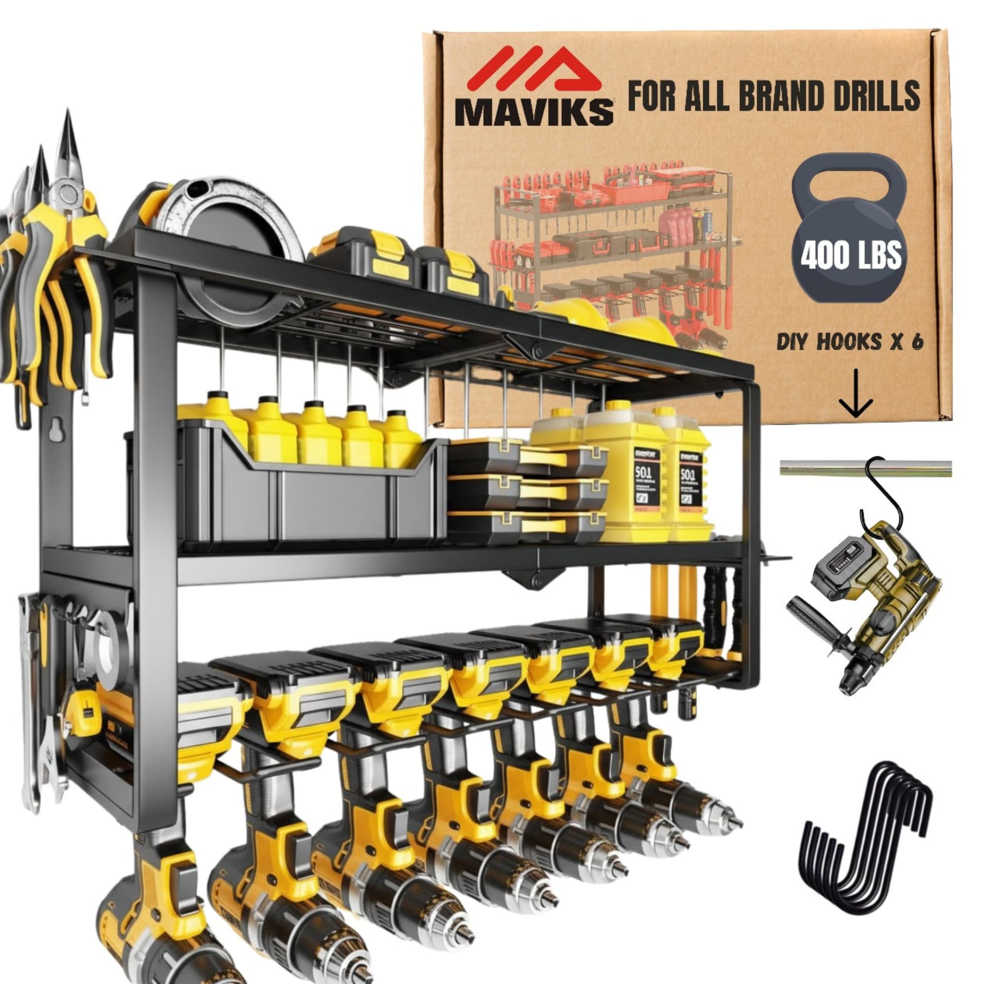 Amazon.com: MAVIKS 3 Shelf 7 Drill Holder Power Tool Organizer